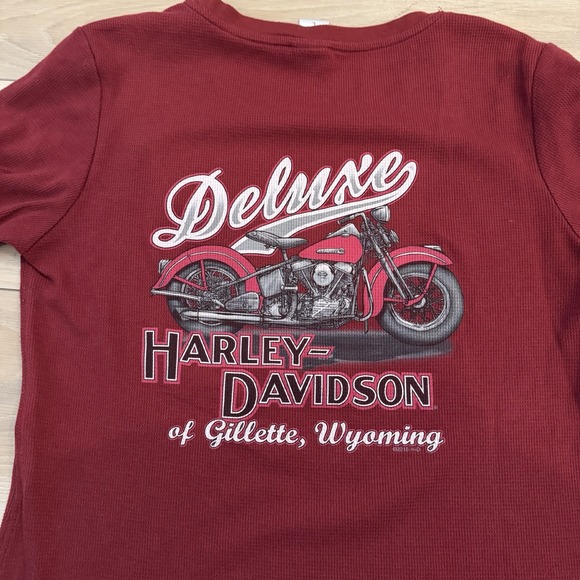 Harley-Davidson Women's Red Waffle Knit Thermal Long Sleeve Shirt - L - Picture 4 of 6